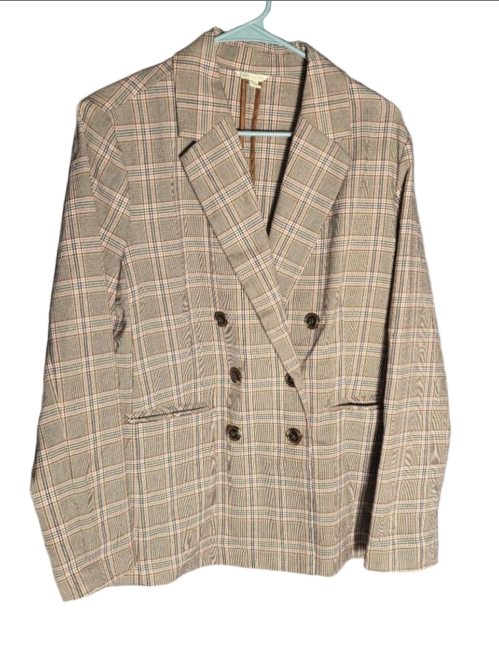 Women's Cato Brown & Pink Plaid Double-Breasted Blazer M feminine